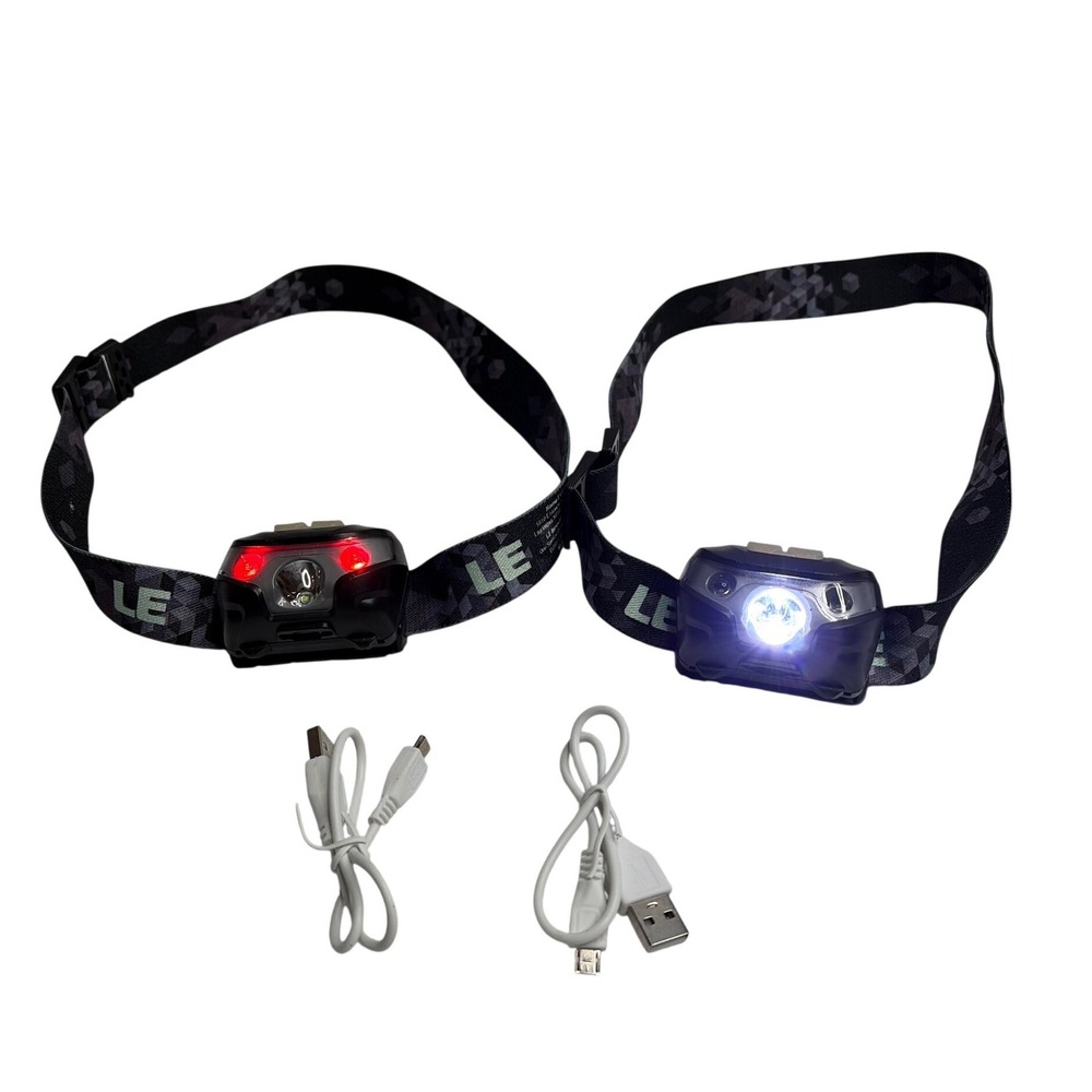 LE Rechargeable LED Headlamp Set of 2 with Red Light‎ Mode and USB Cables Camo